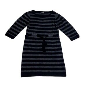 R&K  Women's Size Medium Sweater Dress, 3/4 Sleeve Black and Gray Striped vtg